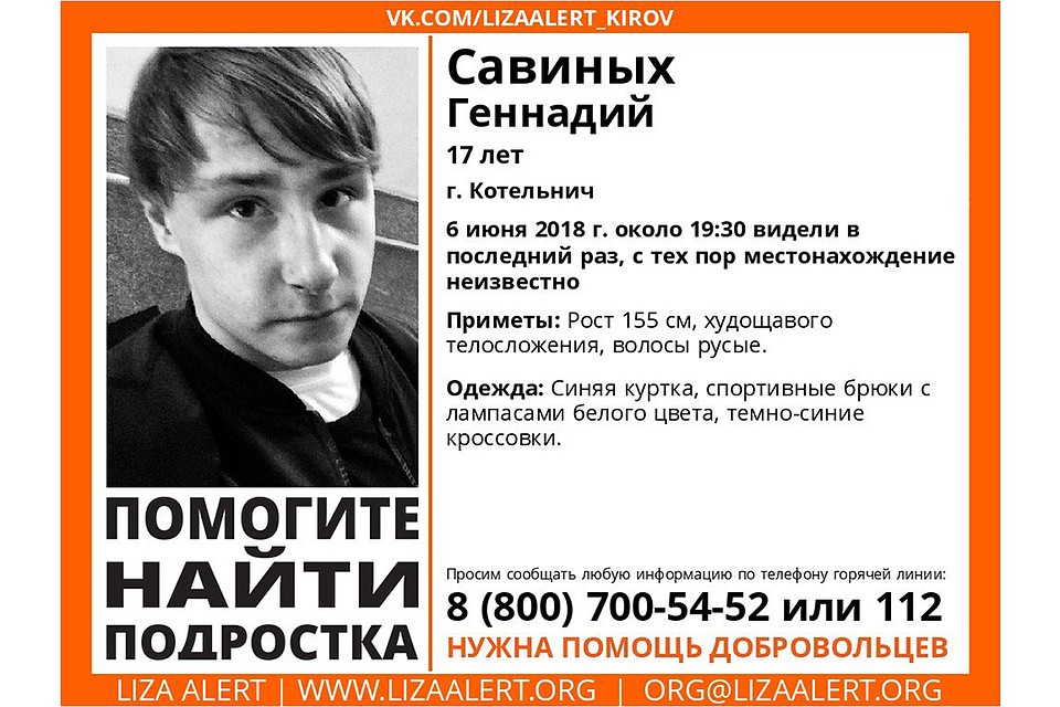 В Кировской области разыскивают 17-летнего подростка. Фото: vk.com/lizaalert_kirov