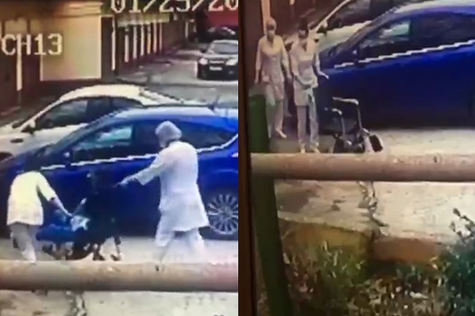 На кадрах видно, как медсестры выбрасывают пациента на улицу
