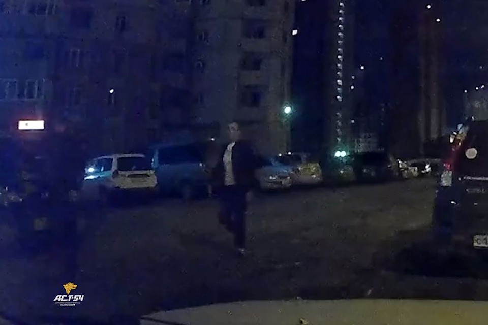 Мужчины без причины повредили иномарки, стоявшие во дворе дома. Стоп-кадр с видео vk.com/act54.