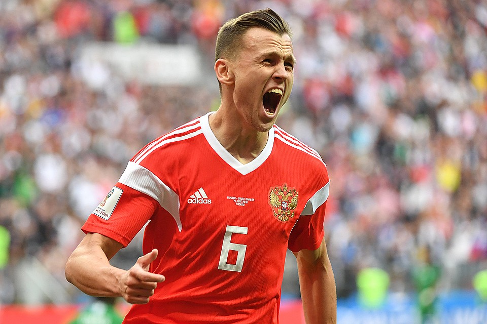 Игрок Российской сборной Денис Черышев во время матча группового этапа чемпионата мира по футболу между сборными России и Саудовской Аравии.