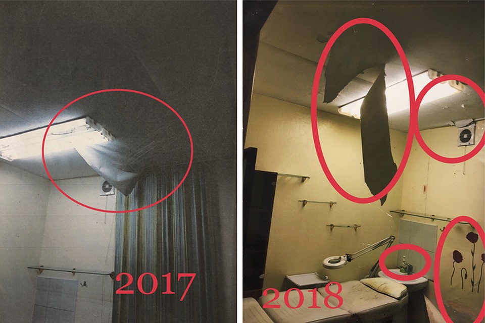 Фотографии экспертизы ущерба, которые сделали в 2017 и 2018 годах, сильно отличаются. Словно оторванный кусок обоев приклеился сам собой и оторвался в другом месте. Фото Виктора Любимова.