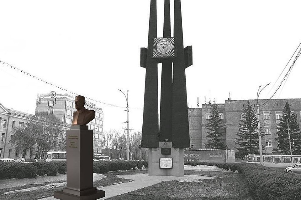 По задумке архитекторов, именно так должен выглядеть памятник Сталину на площади Сибиряков-Гвардейцев у стелы «Штыки». Фото: мэрия Новосибирска.