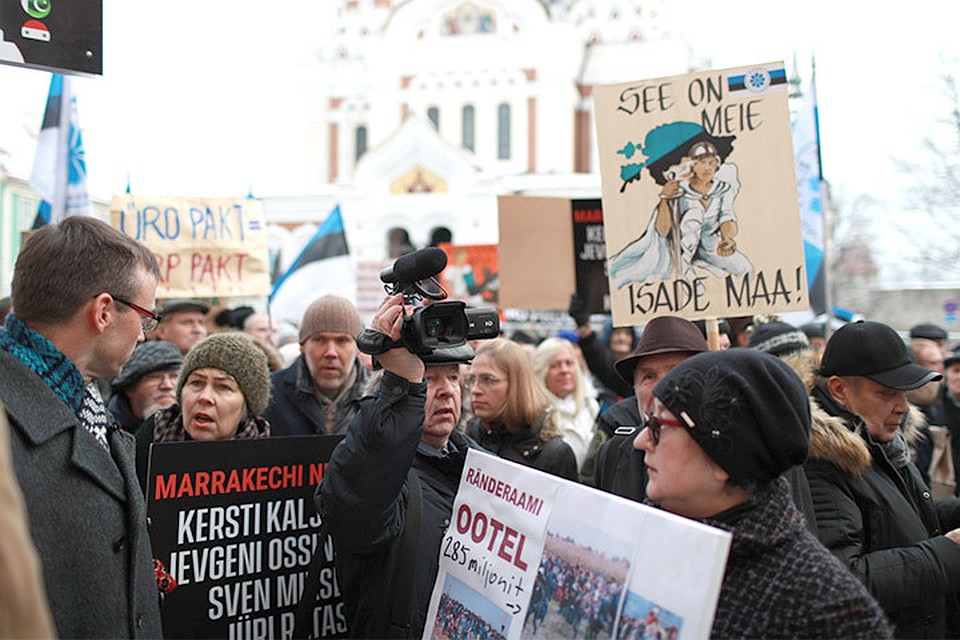 В Таллине прошел митинг против возможного присоединения Эстонии к Глобальному соглашению ООН по миграции. Фото: Прийт Мюрк/ERR