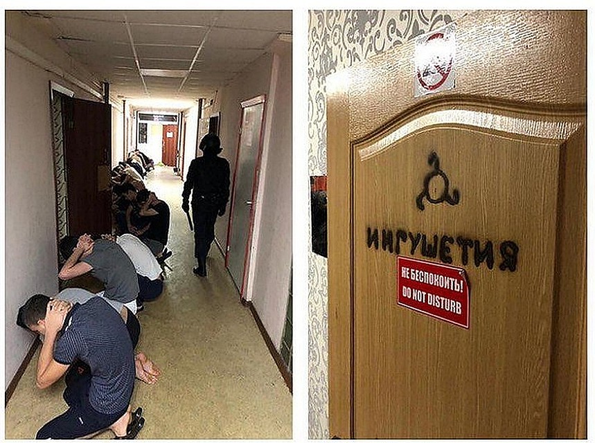 Коридор в общежитии. Дверь, ведущая в одну из местных «квартир» - прямо по дереву выжжено слово «Ингушетия»