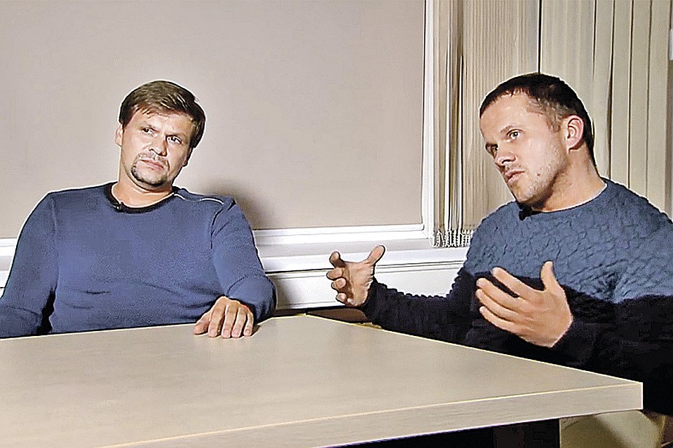 Руслан Боширов и Александр Петров, которых Лондон считает отравителями своего бывшего шпиона Сергея Скрипаля и его дочери Юлии. Фото: youtube.com/RT