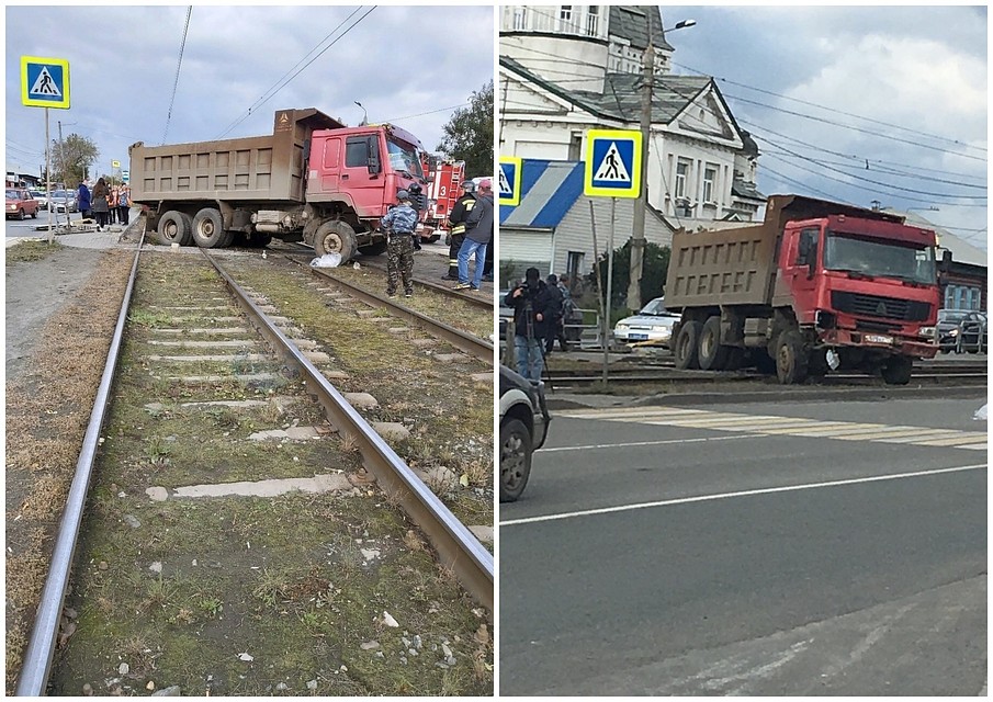 Грузовик вылетел на остановку в Челябинске.