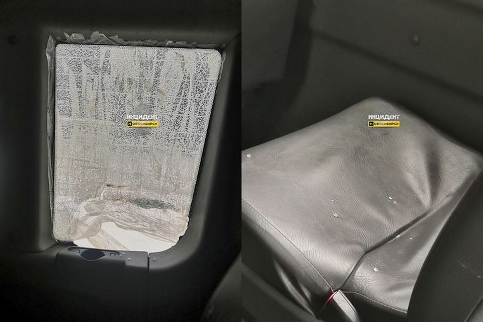 Сибирячка пожаловалась на разбитое окно в маршрутке № 332. Фото: "Инцидент Новосибирск"