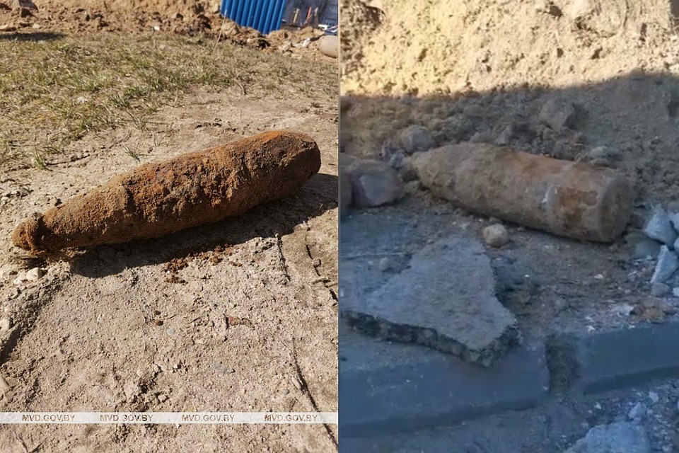Снаряды лежали прямо в траншее теплотрассы. Фото: УВД Брестского облисполкома.