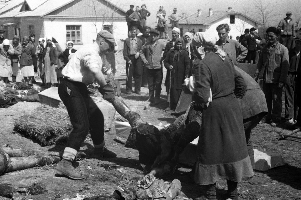 Похороны замученных нацистами людей в концлагере "Красный" под Симферополем. Апрель 1944 года. Фото: Иван Запорожский / Из фондов Центральной студии документальных фильмов