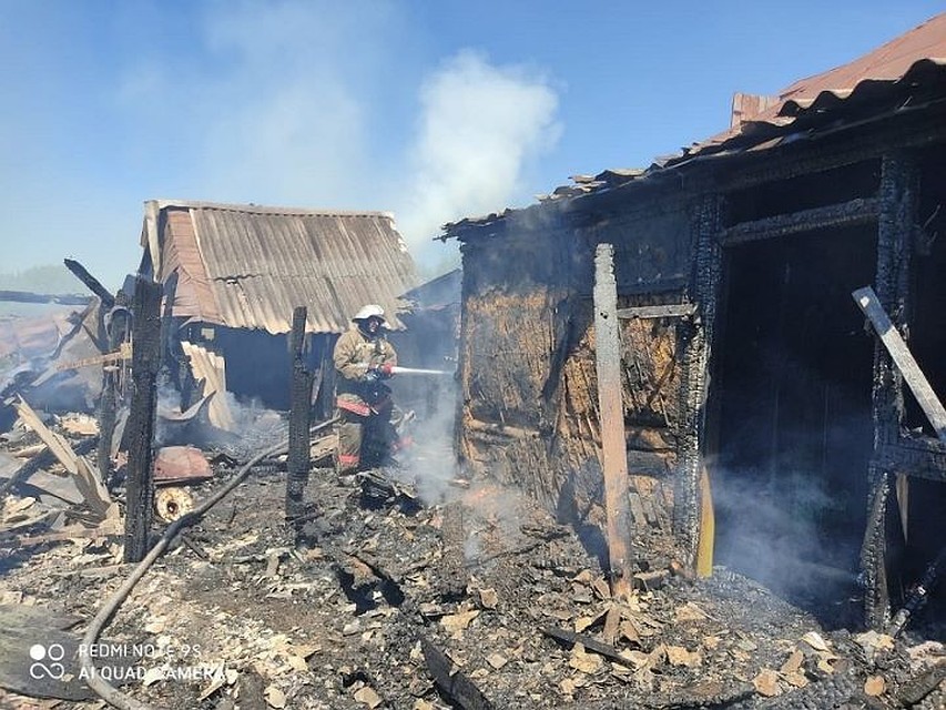 Огонь уничтожил и повредил несколько хозпостроек