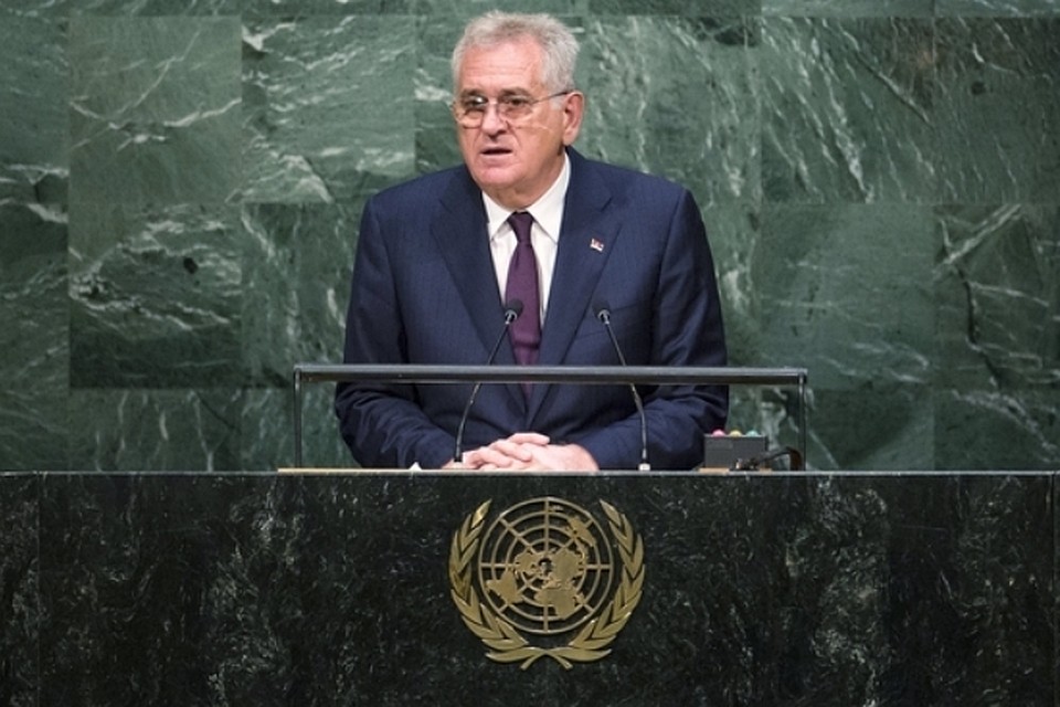 Президент Сербии Томислав Николич выступает на заседании 70-й сессии Генассамблеи ООН в Нью-Йорке