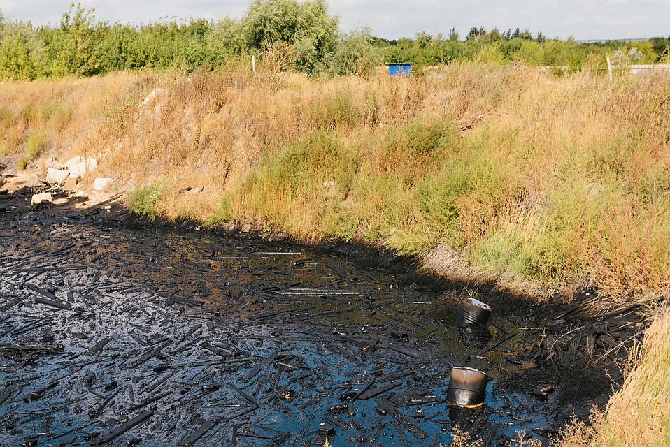 Озера покрывает плотный слой мазута, смешанный с мусором Фото: Альберт ДЗЕНЬ