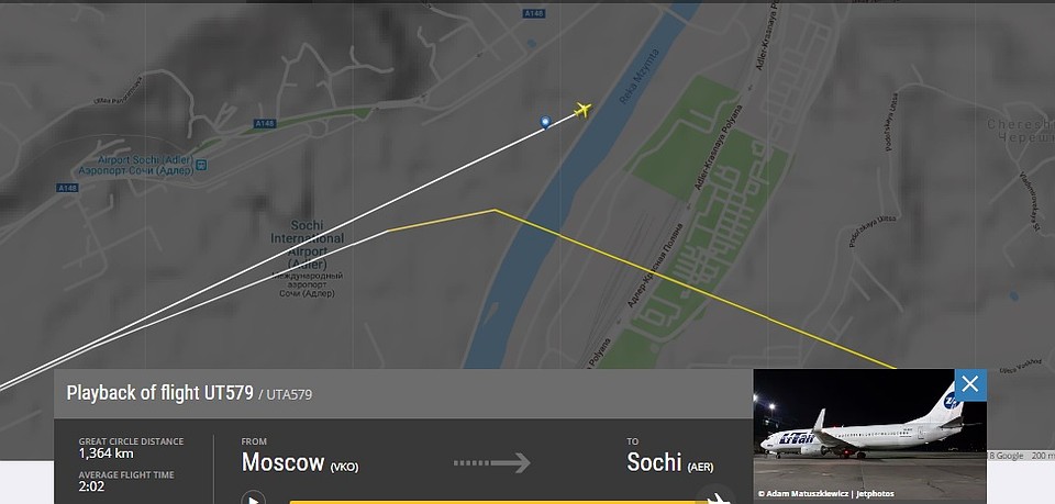 Место аварии борта VQ-BJI. Flightradar24