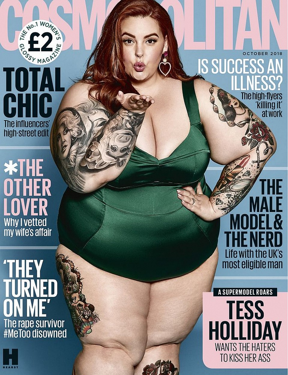 Plus –size модель Тесс Холлидей на обложке Cosmopolitan. Фото: instagram.com/tessholliday