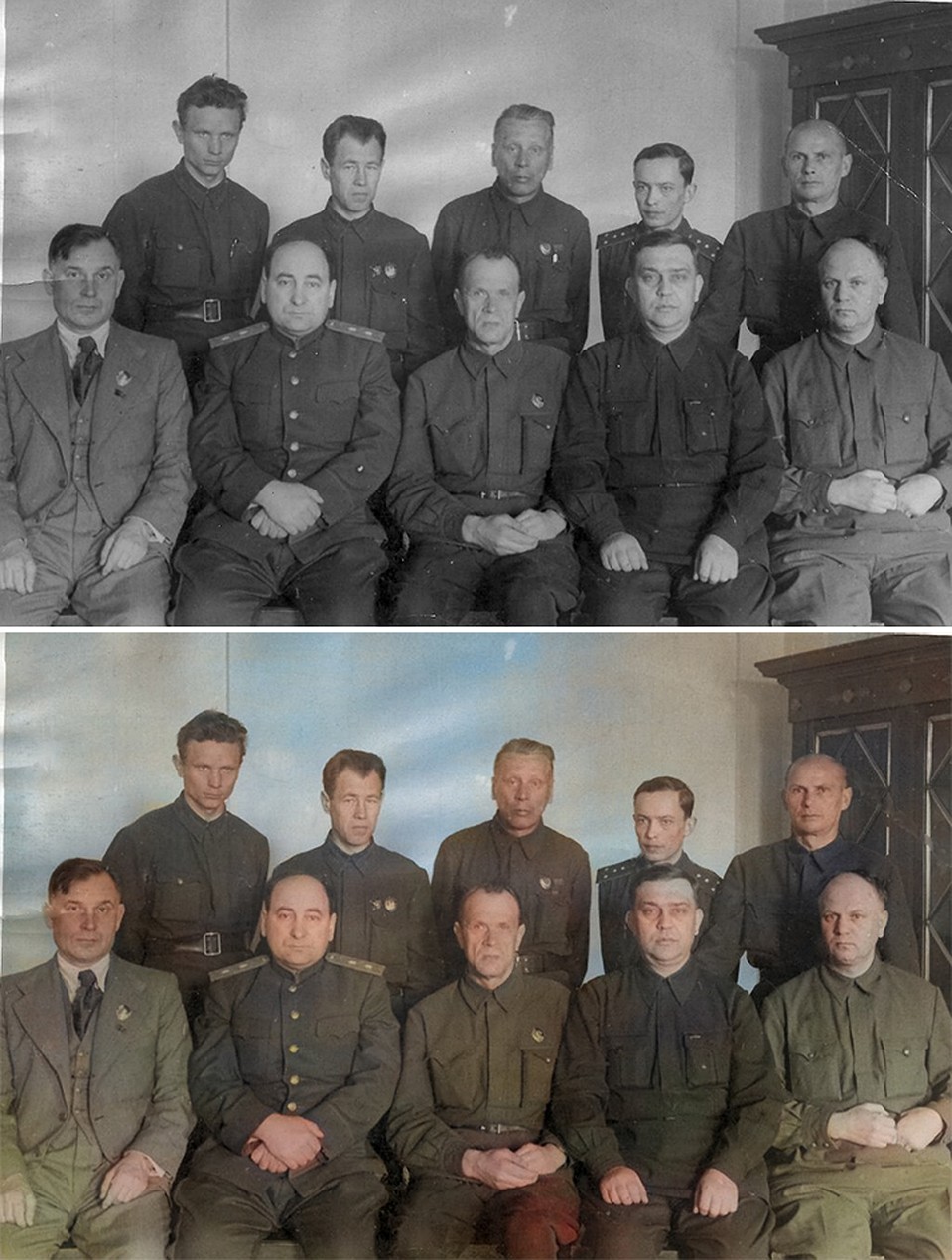 На снимке 1945 года с главой республики и Штаба партизанского движения Пантелеймоном Пономаренко (сидит второй слева) и чиновниками снялись Кондрат Крапива (сидит в центре) и (стоят слева направо) Максим Танк, Петро Глебка, Михась Лыньков, Аркадий Кулешов