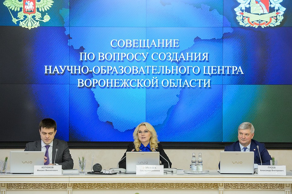 В совещании приняли участие Михаил Котюков, Татьяна Голикова и Александр Гусев (слева направо).