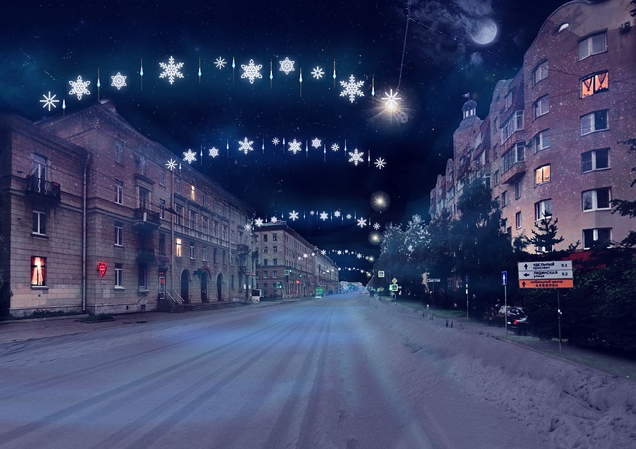 Светящиеся тросы на проспекте Энгельса.