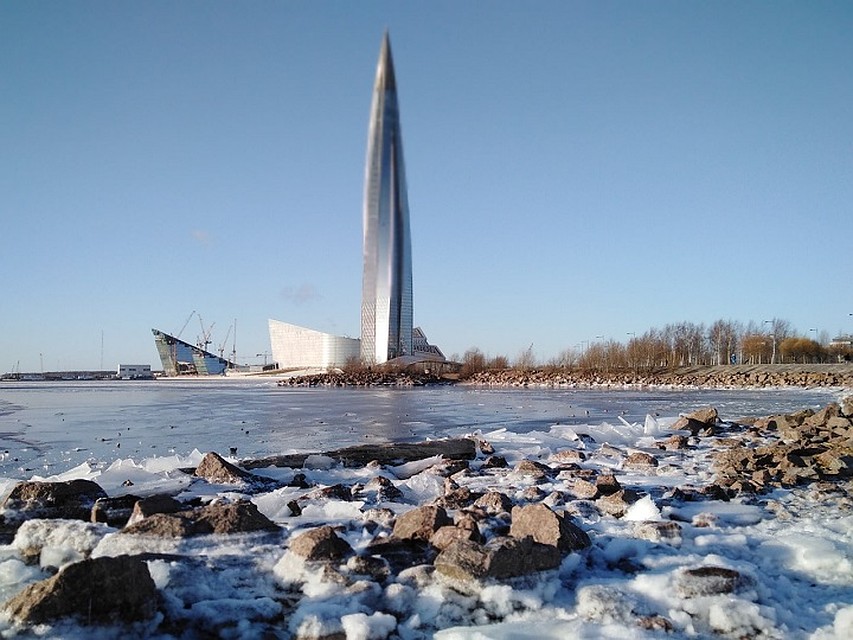 Ледяные цветы распустились у подножия башни "Лахта Цента". Фото: vk.com/sosedi_kvartala / Валентина Калинина