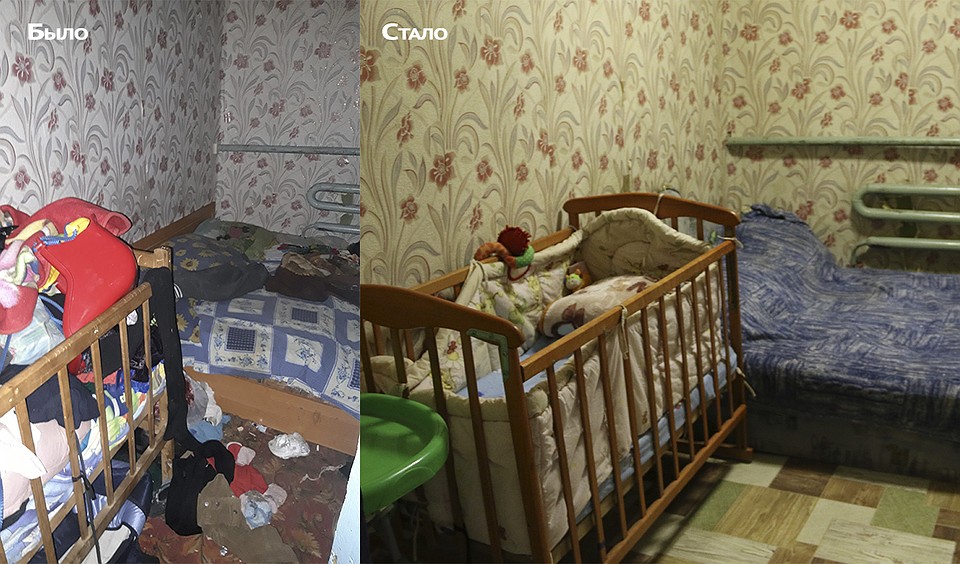 С помощью волонтеров семья меняет свой образ жизни. Слева: снимок, сделанный чиновниками во время проверки год назад. Справа - состояние той же комнаты во время визита корреспондента КП-Крым Фото: Анастасия ЖУКОВА