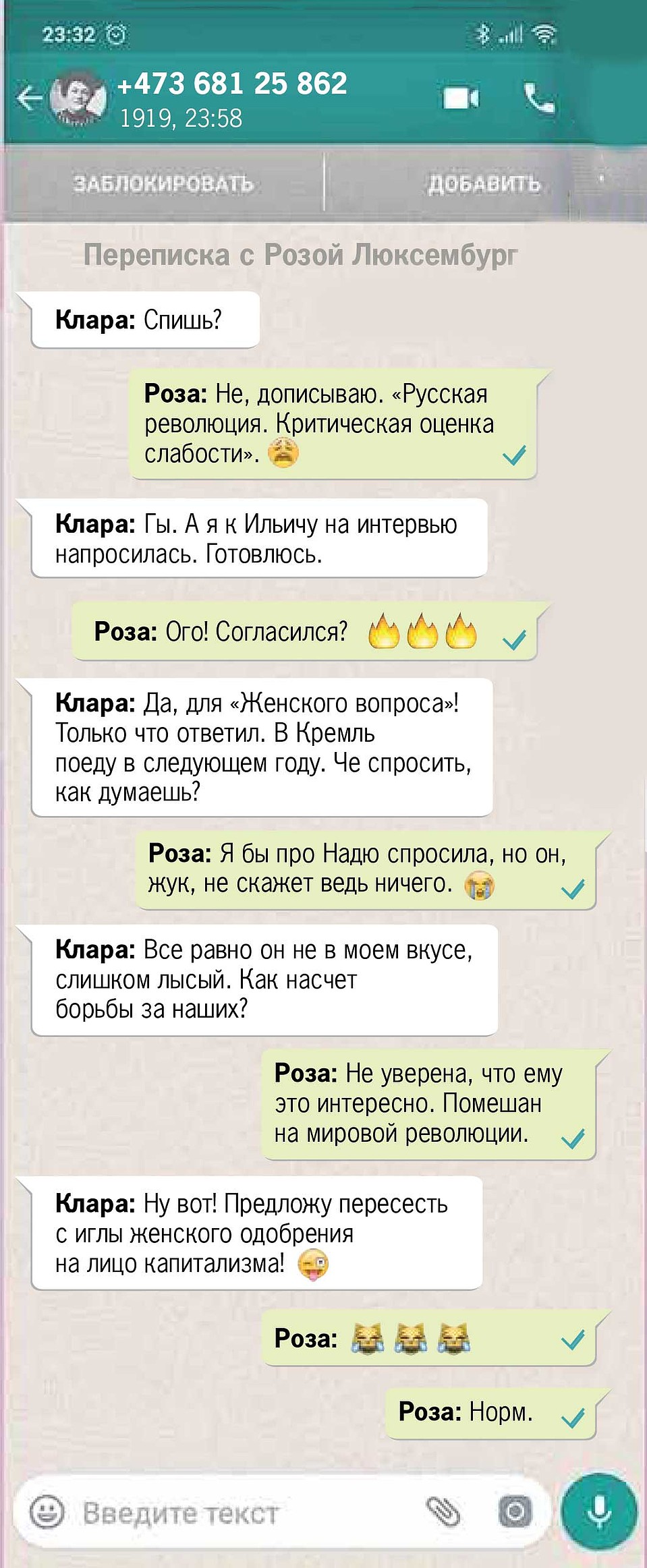 Переписка Цеткин и Люксембург в WhatsApp.