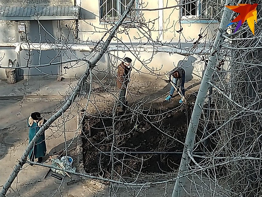 Субботник во дворе дома во время самоизоляции