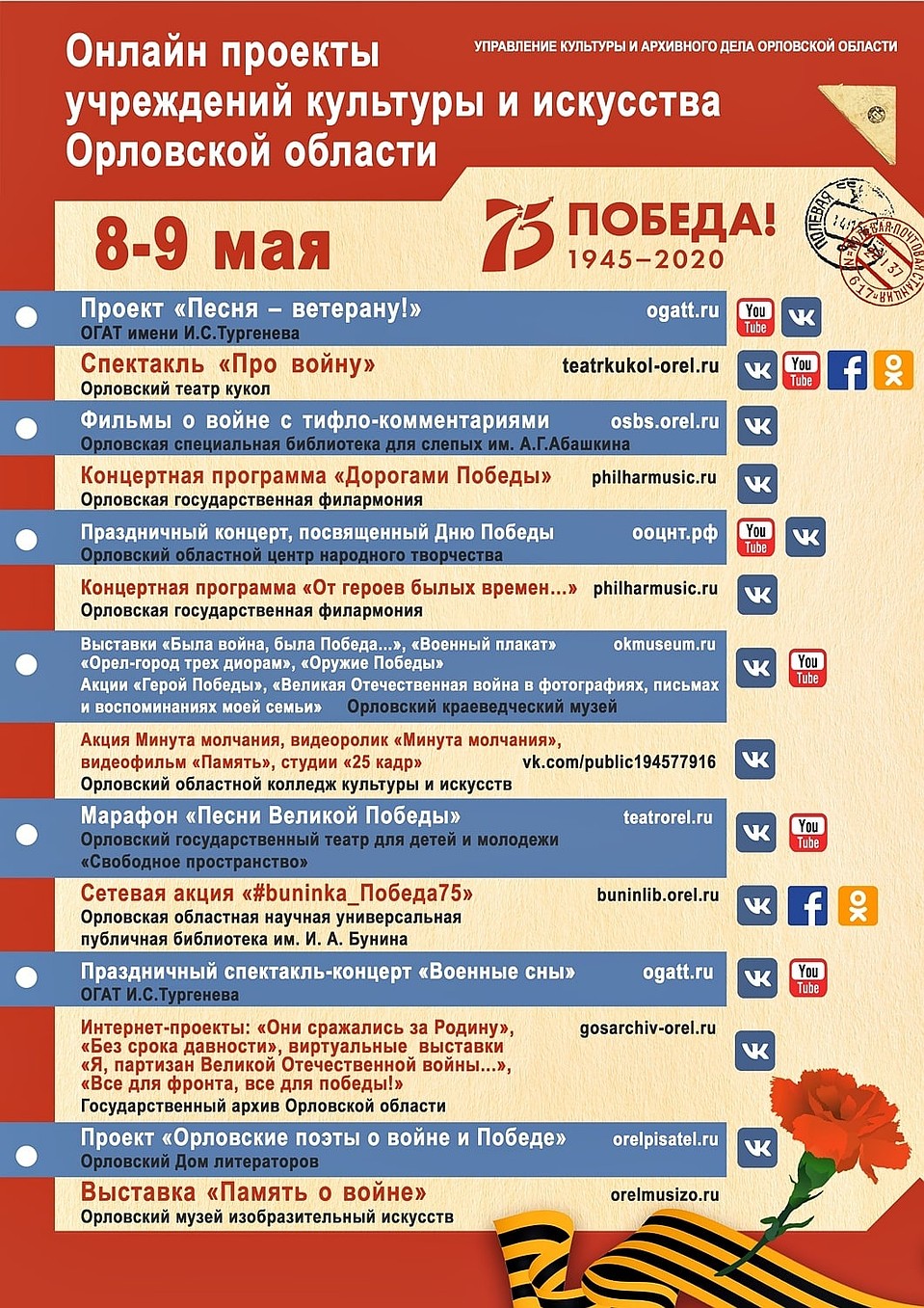 Мероприятия на День Победы в Орле