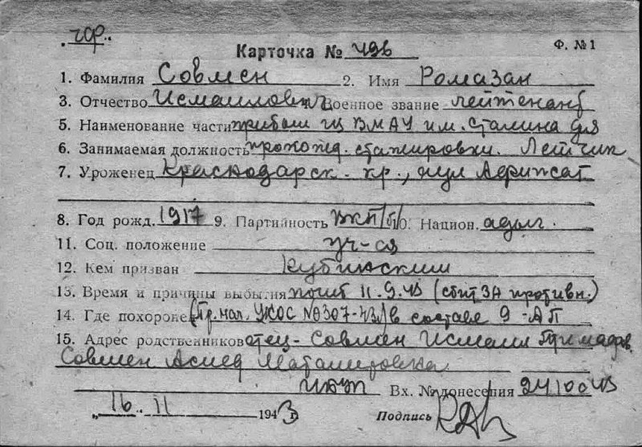 Карточка летчика.