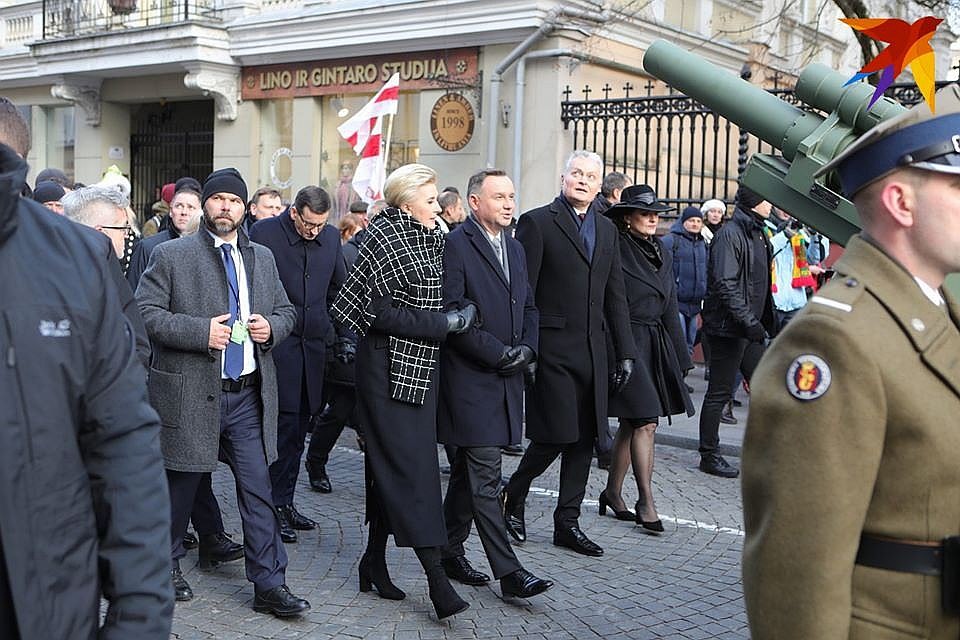 Президент Польши Анджей Дуда с супругой (слева) на перезахоронении станков Калиновского в Вильнюсе. Фото: Дмитрий ЛАСЬКО