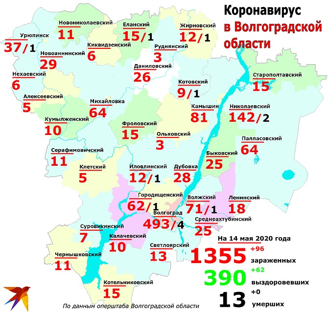 Статистика и география: сколько заболевших коронавирусом в Волгоградской области, распределение по городам и районам данные на 14 мая 2020.