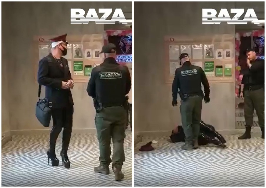 Охранник уложил мужчину на пол одним ударом. Видео: BAZA