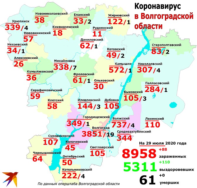 На 29 июля 2020 коронавирус получил распространение в 15 городах и районах Волгоградской области Фото: Инна ШЕРЕМЕТЬЕВА