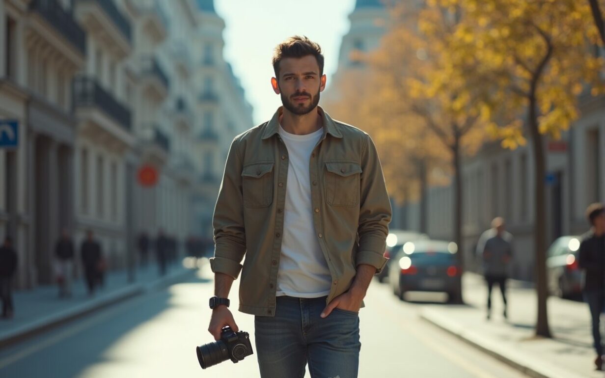 Фотограф стоит на улице