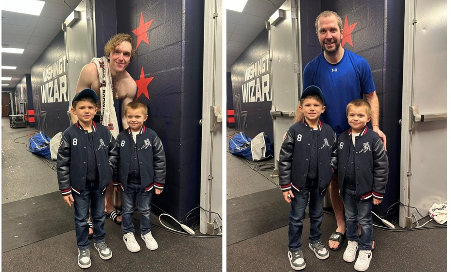 Кучеров и Василевский сфотографировались с сыновьями Овечкина. Фото: соцсеть команды Александра Овечкина