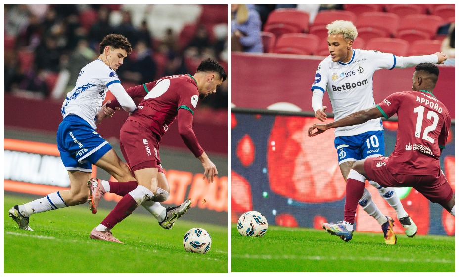 Даку и Бителло в борьбе за мяч в матче «Рубин» - «Динамо». Фото: Соцсети ФК «Динамо»